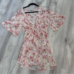 Abercrombie & Fitch Floral Sheer Wrap Top Womens M Kimono Pink Hippie 90s Boho